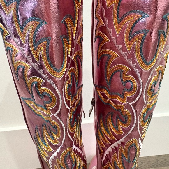 Pink Metallic Western Knee High Cowgirl Boots with Embroidery Women Size‎ 7 & 9 - Picture 6 of 11